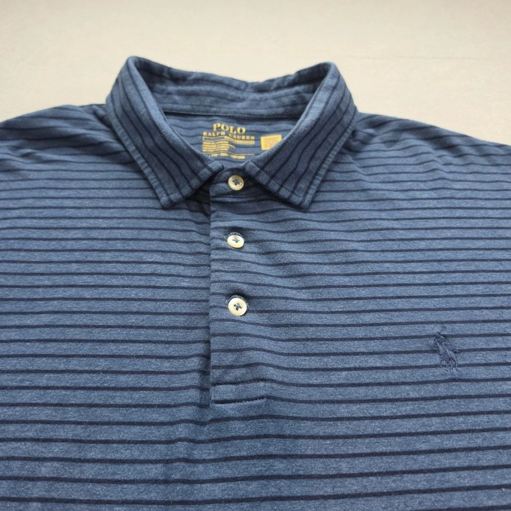 Polo Ralph Lauren Performance Mens XXL Blue Striped Short Sleeve Golf Polo Shirt